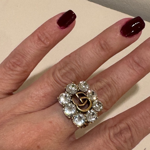 Gucci Jewelry - Gucci Marmont Gold Ring with Clear Crystals
